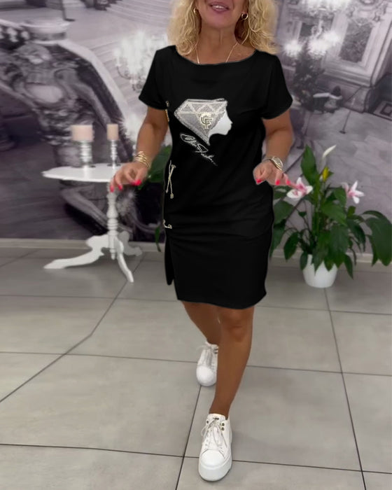 Kjole Trykket Tettsittende Splitt