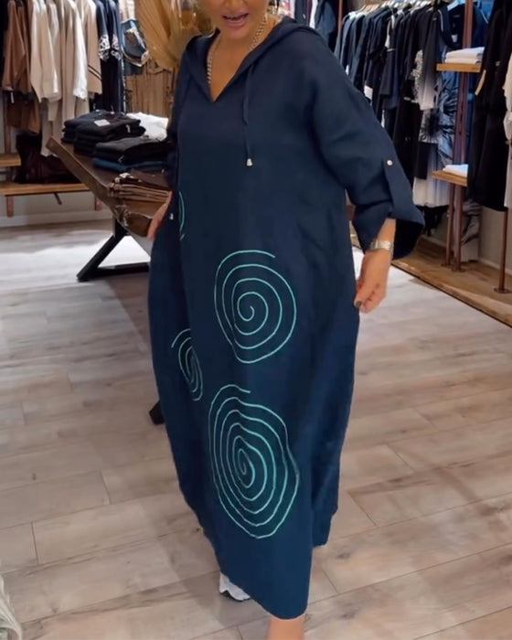 Kjole Med Hette Langermet Løs