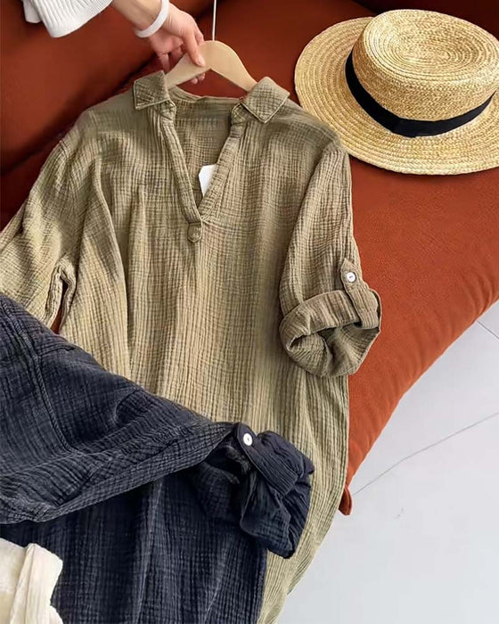 Kjole Langermet Ensfarget Enkel Krage