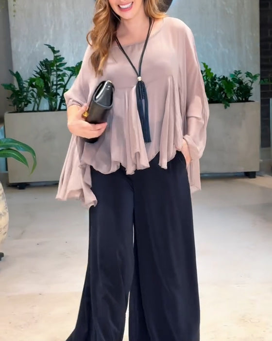 Bluse Med Elegant Ensfarget Stil