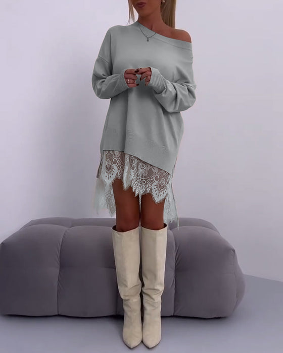 Ensfarget off-shoulder genser med smal passform