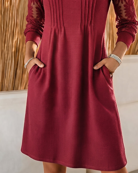 Kjole V-Hals Rynket Patchwork