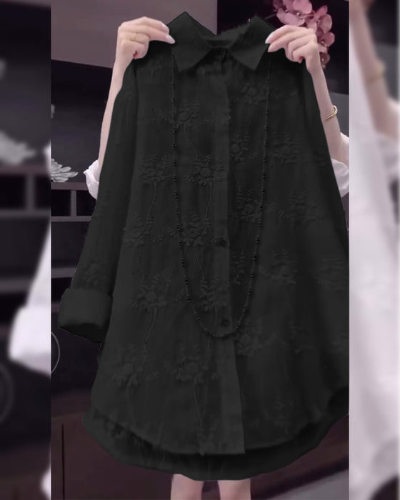 Skjorte Ensfarget Brodert Dropped Shoulder