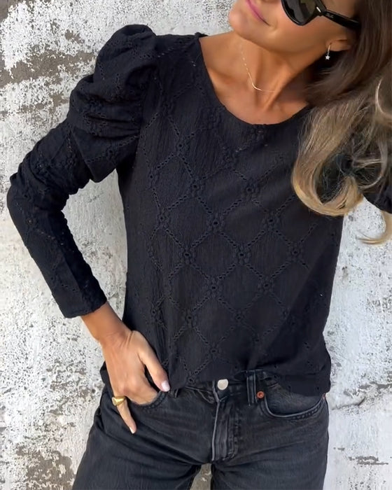 Bluse Med Puffermer Og Cutout