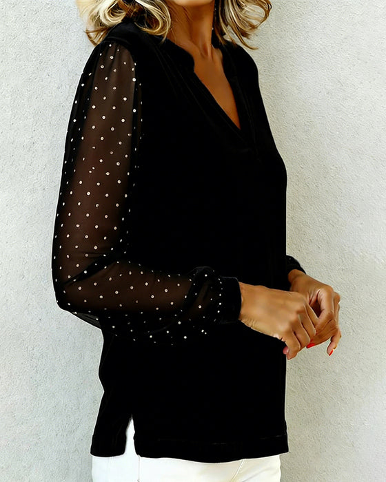 Langermet Topp I Fløyel Med V-Hals