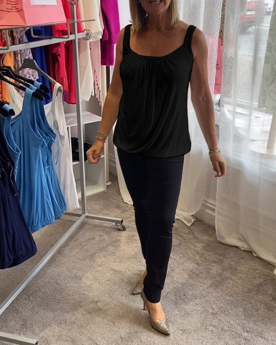 Sett Plissert solid tilfeldig ermeløs topp