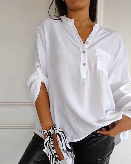 Løs casual topp med paljetter og patchwork