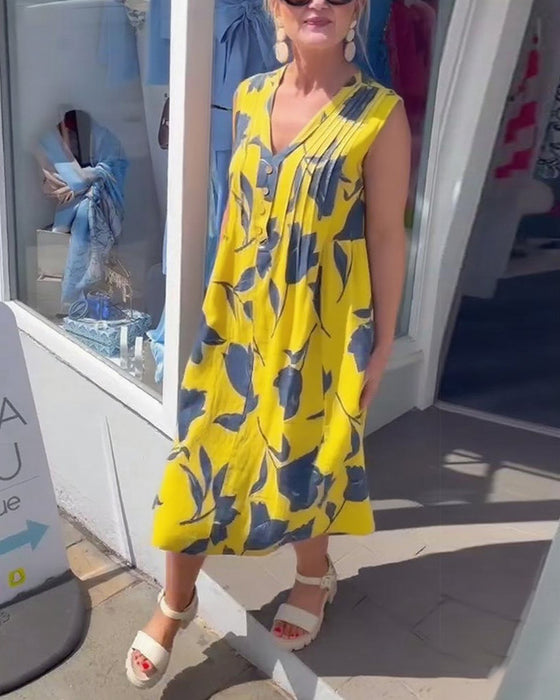 Kjole V-Hals Ermeløs Trykt