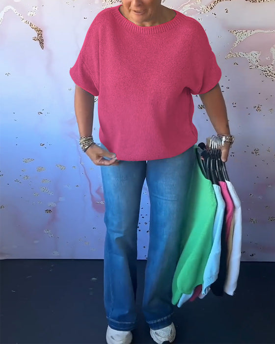 Uformell løs ensfarget genser med rund hals