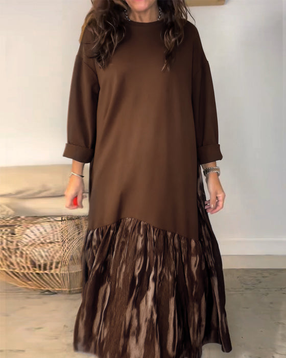 Kjole Rund Hals Uregelmessig Lappeteppetrykk