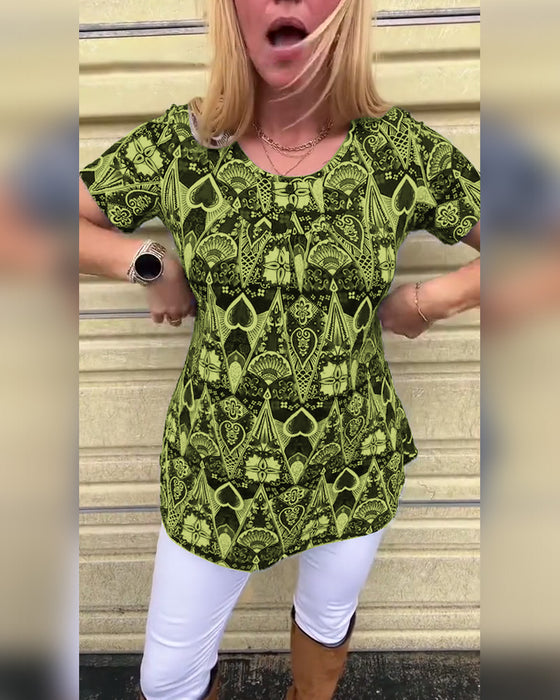 T-skjorte med rund hals og trykk, avslappet retro-print