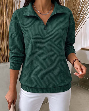 Sweatshirt Ensfarget Halv Glidelås Jakkeslagkrage