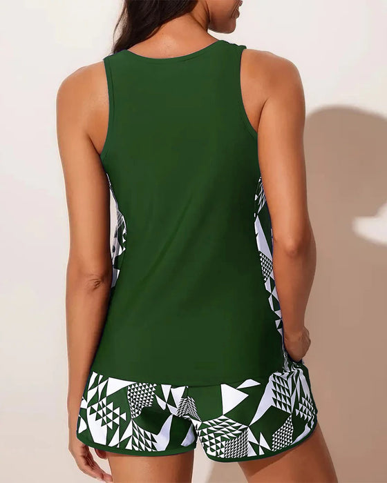 Badedrakt Tanktop Geometrisk Trykk Todelt