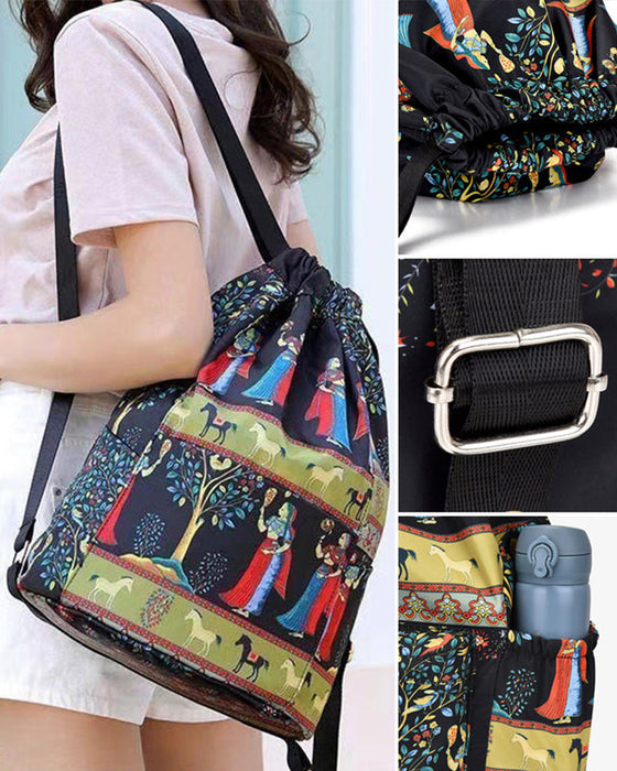 Skulderveske med snøring i etnisk stil