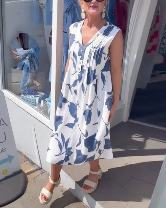 Kjole V-Hals Ermeløs Trykt