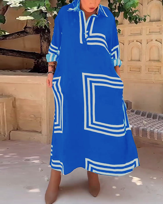 Fritidskjole med rektangulær trykt jakkeslag