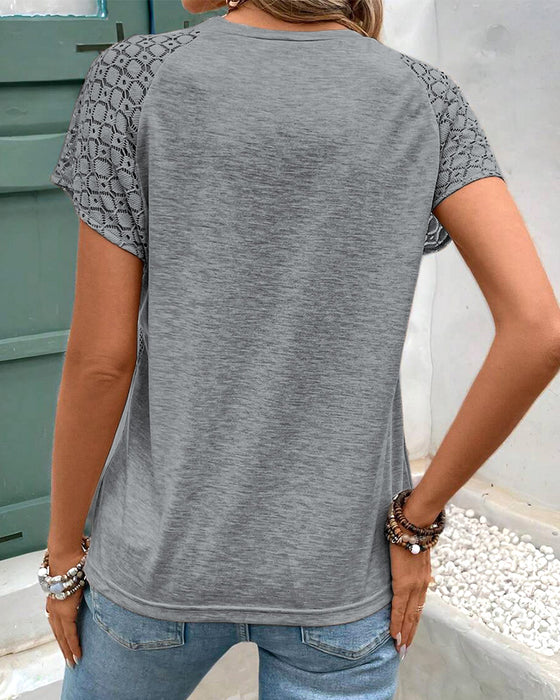 T-Skjorte Ensfarget Hul Rund Hals Smal