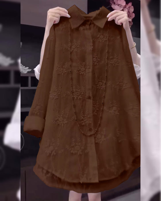 Skjorte Ensfarget Brodert Dropped Shoulder