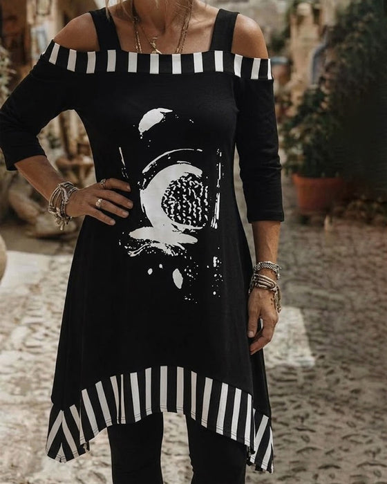 Kjole Off-Shoulder Uregelmessig Løs Print