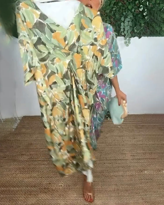 Kjole Med V-Hals Og Vridd Trykkdesign