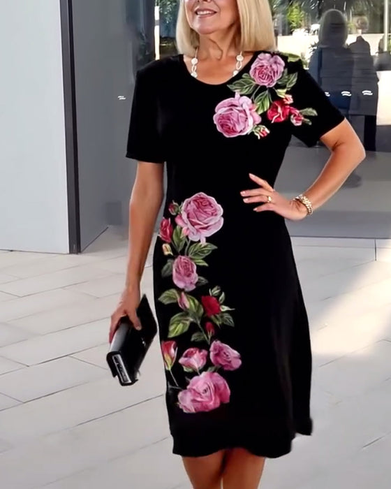 Kjole Korte Ermer Roseprint Shift