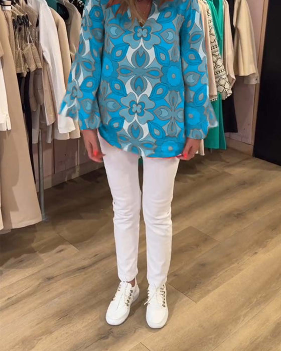 Bluse med løse, allsidige stiler og trykk