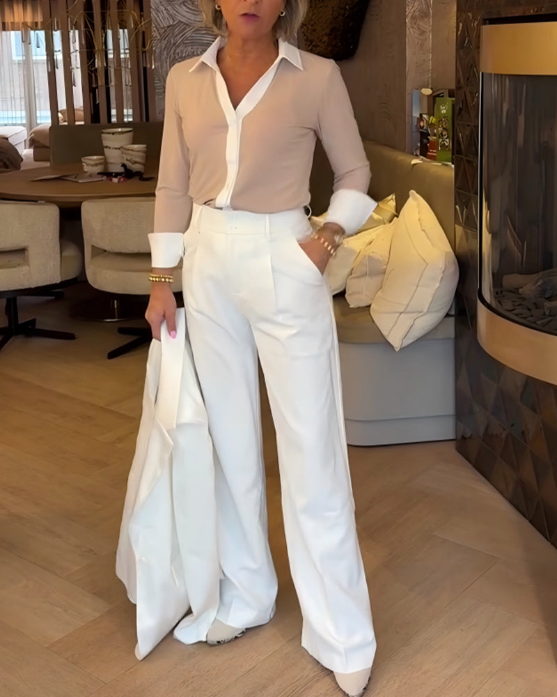 Skjorte Kontrast Panelt Lang Erm