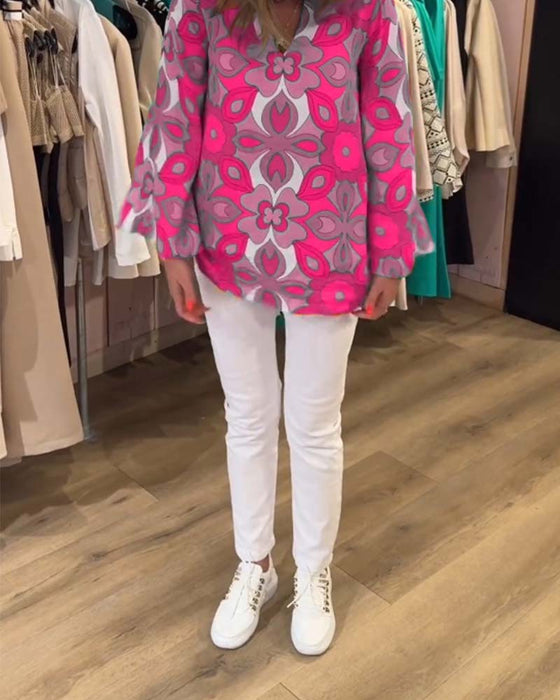 Bluse med løse, allsidige stiler og trykk