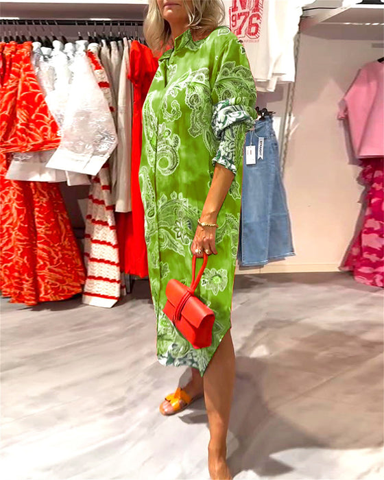 Kjole Ståkrage Lang Erm Cashew Print