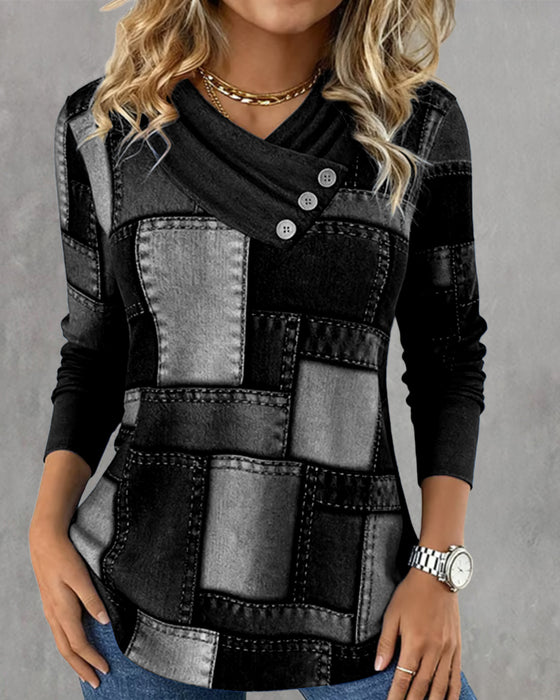 Langermet Topp Med V-Hals Og Kontrast I Helfarge