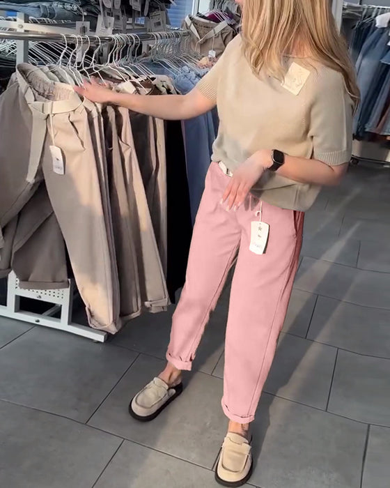 Bukser Ensfarget Casual Rett