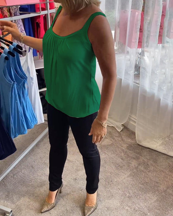 Sett Plissert solid tilfeldig ermeløs topp