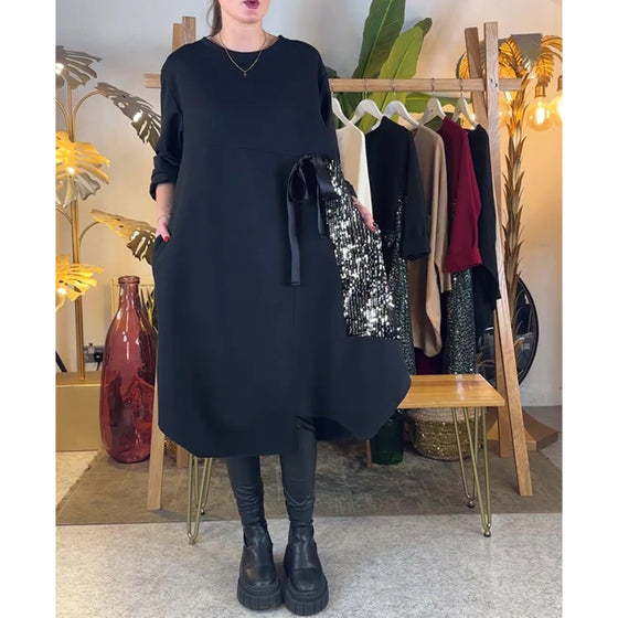 Kjole Langermet Løs Paljett