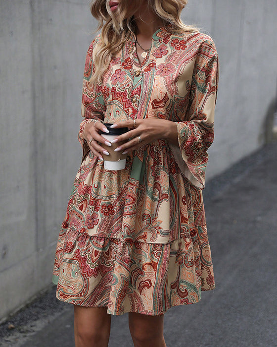 Paisley Print V-hals kjole