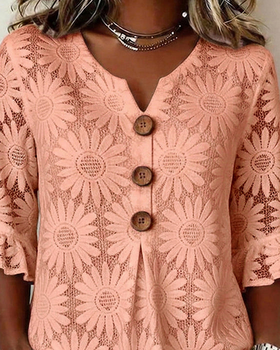 Bluse Med Ruffle-Mønster Og Volanger På Ermene