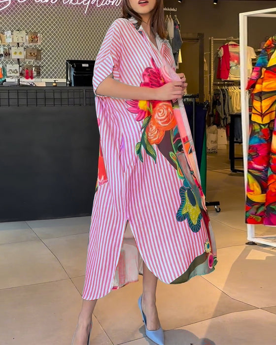 Vertikal stripete jakkeslagsbluse med karaktertrykk