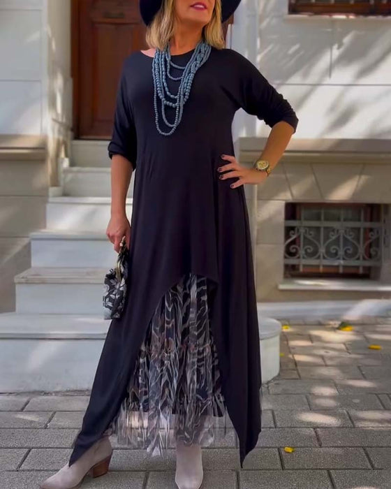 Kjole Langermet Solid Farge Uregelmessig