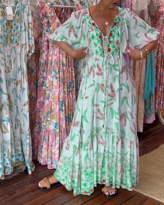 V-hals maxikjole for kvinner