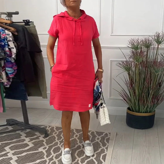 Kortermet avslappet kjole med hette