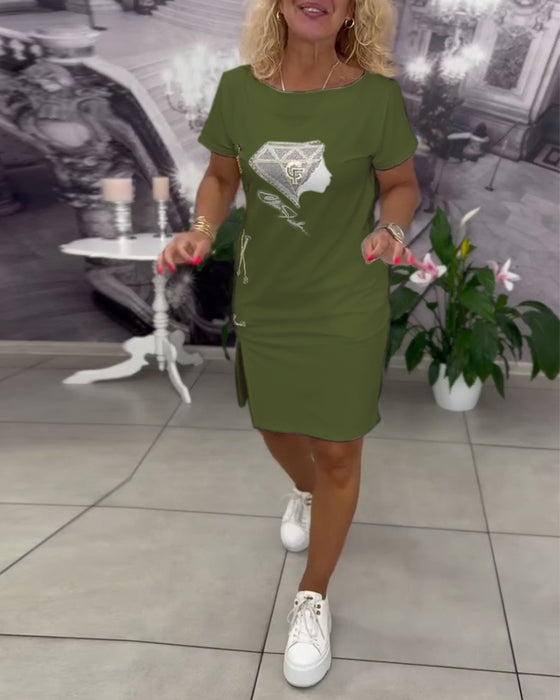 Kjole Trykket Tettsittende Splitt