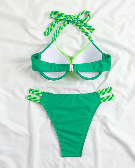 Colorblock halterneck bikinisett