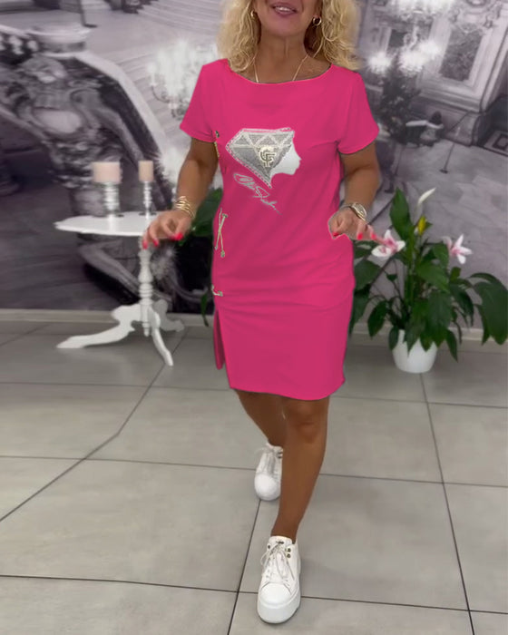 Kjole Trykket Tettsittende Splitt