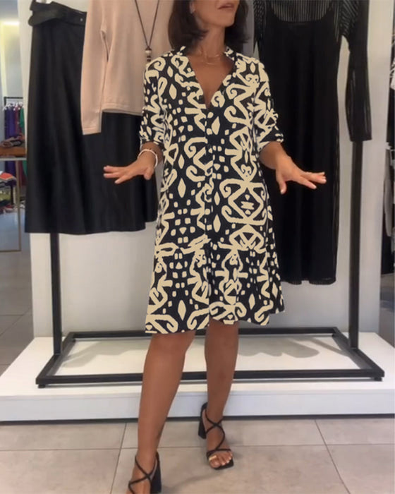 Kjole V-Hals Elegant Trykt