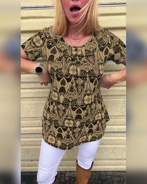 T-skjorte med rund hals og trykk, avslappet retro-print