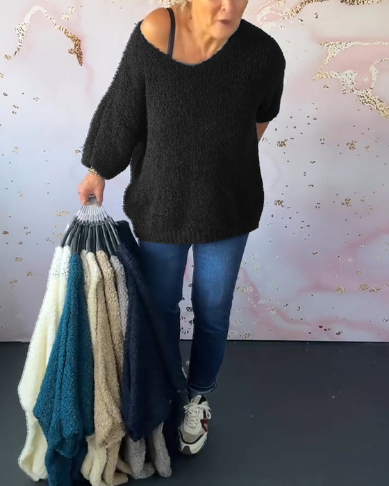 V-hals ensfarget casual genser