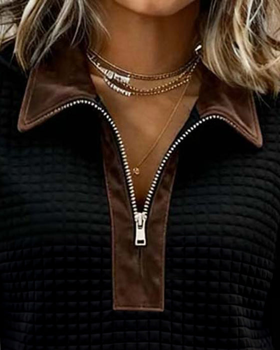 Sweatshirt Krage Glidelomme Lomme Fargeblokk