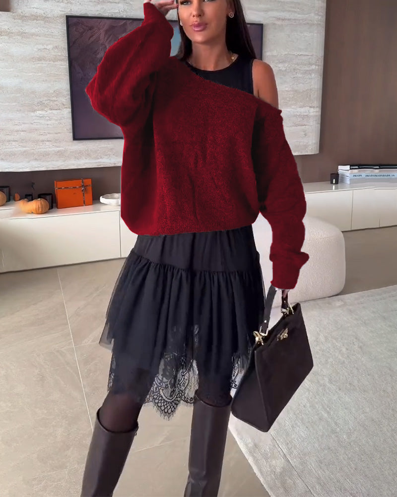 Avskåret Løstsittende Genser & Kniplingskant Kjole