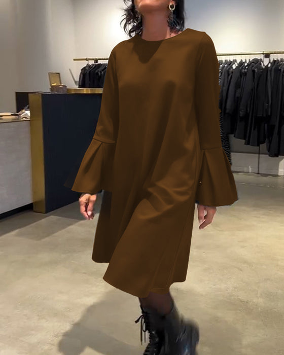 Kjole Ensfarget Flare Erm Rysjet