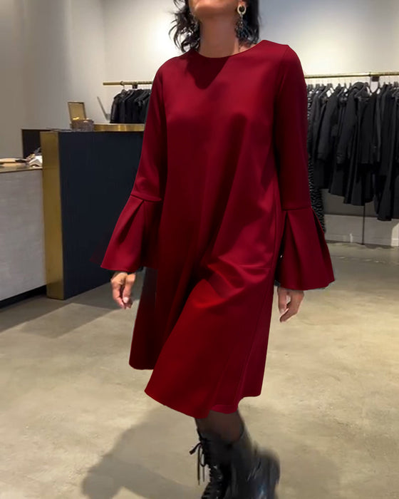 Kjole Ensfarget Flare Erm Rysjet