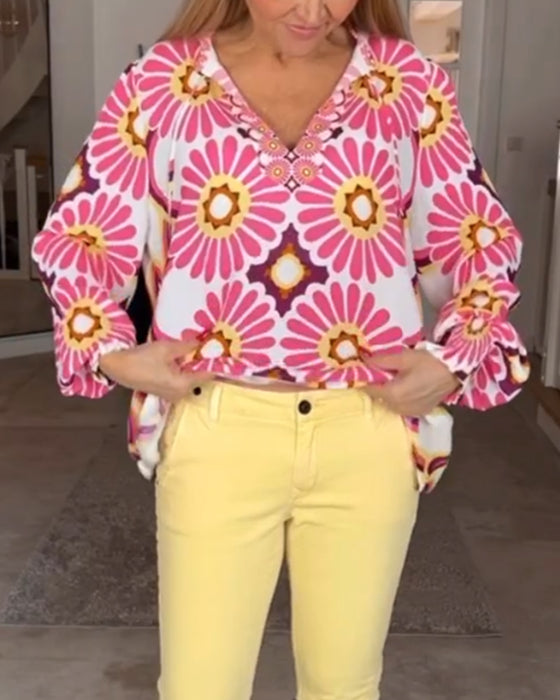 Langermet bluse med geometrisk trykk